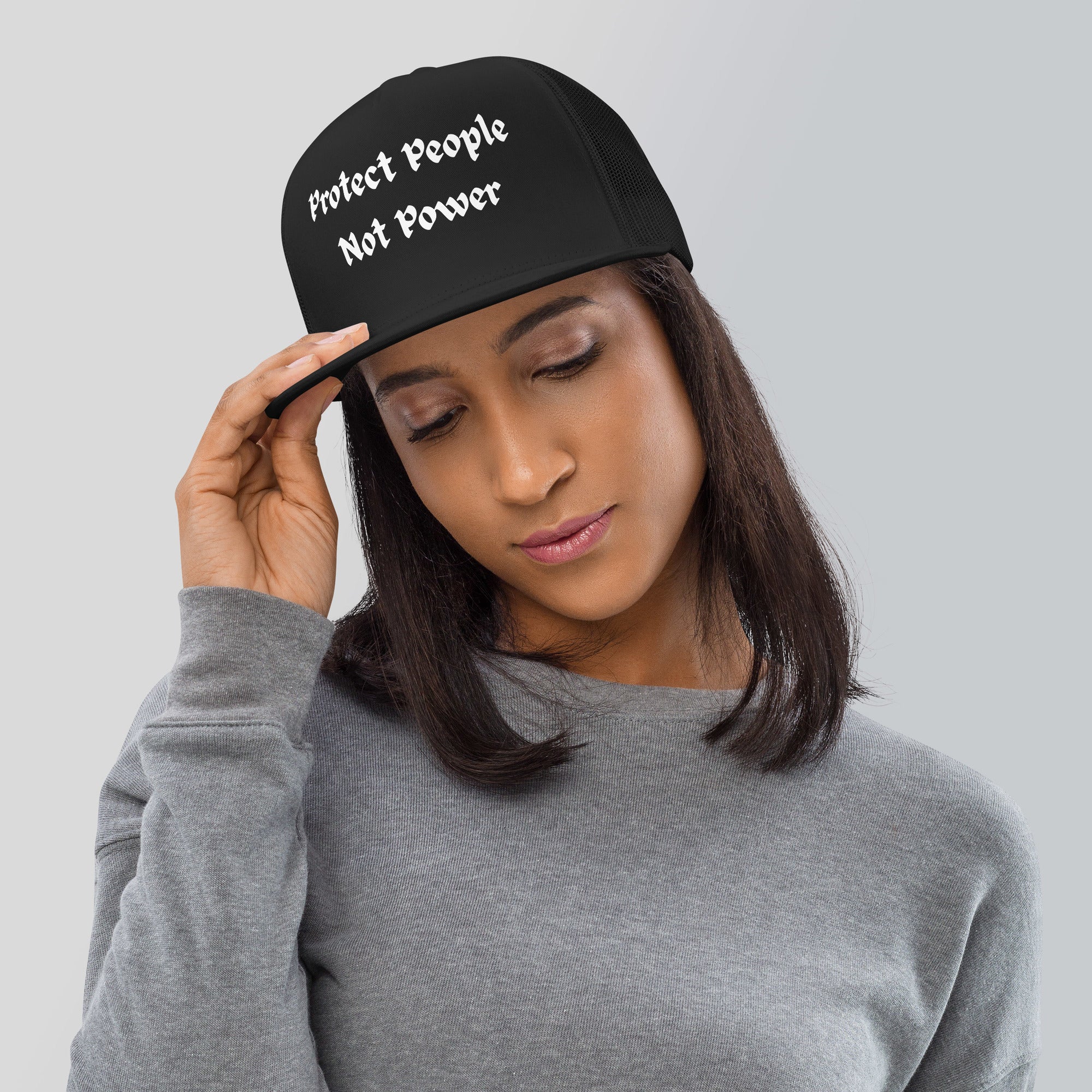 Protect People Not Power Trucker Hat